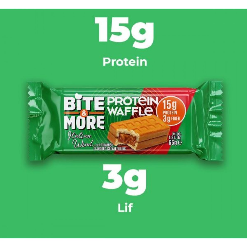 Bite and More Protein Waffle 55 gr x 12 Adet